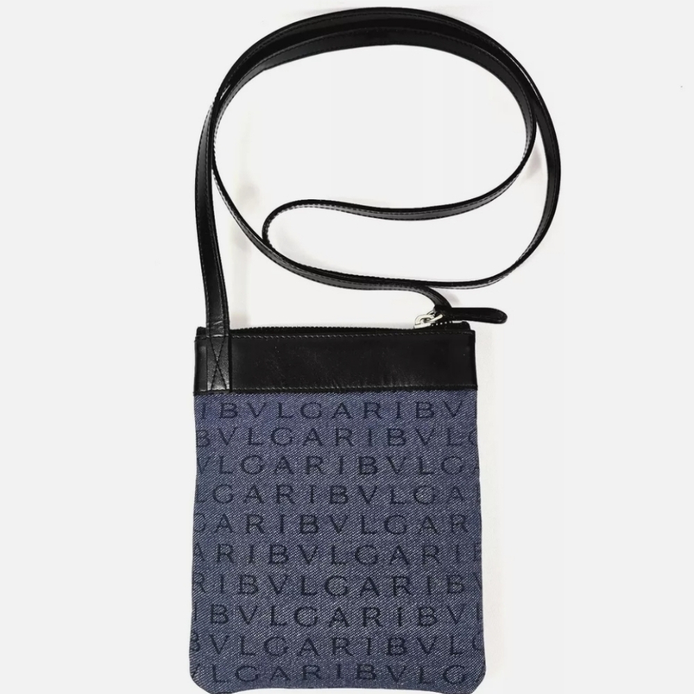 Bvlgari Women's Flat pouch shoulder strap/denim blue/Crossbody Bag “excellent”